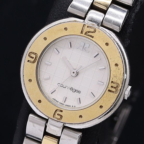 箱付 Courreges ラウンド 4N01-0280 QZ ホワイト文字盤 レディース腕時計 2000000 5NBG MST