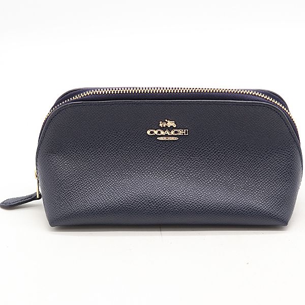 美品 コーチ コスメポーチ レザー ネイビーカラー ファッション ブランド小物 2000000 NSK KMT