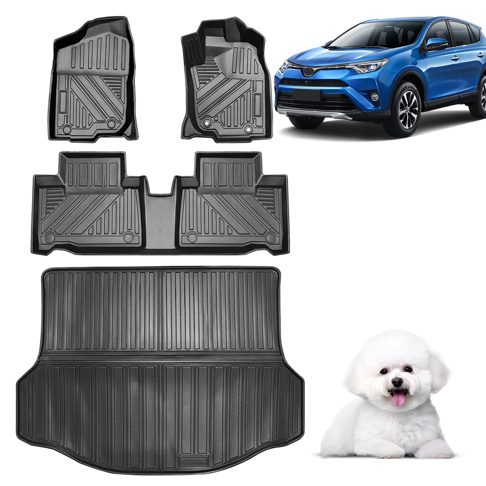 新品 Antsvnn「フロアマット+トランクマット」適合対応トヨタ RAV4専用 2014年~2018年 RAV4 フロアマット 3D立体構造 TPE素材 防水 耐汚れ 全天候型 手入れ簡単 内装 保護パーツ 車の部品 ブラック
