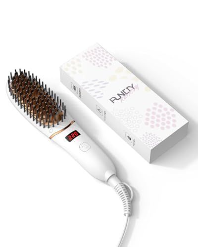RUNCTY ヒートブラシ ブラシ型ヘアアイロン 5000万マイナスイオン 30秒急速加熱 5段階温度調整 120-220℃ ツヤ髪 ナチュラル仕上がり 30min自動電源オフ 火傷防止 静電気防止 プロ仕様 軽量 コンパクト 海外対応 (パ c16fdef5