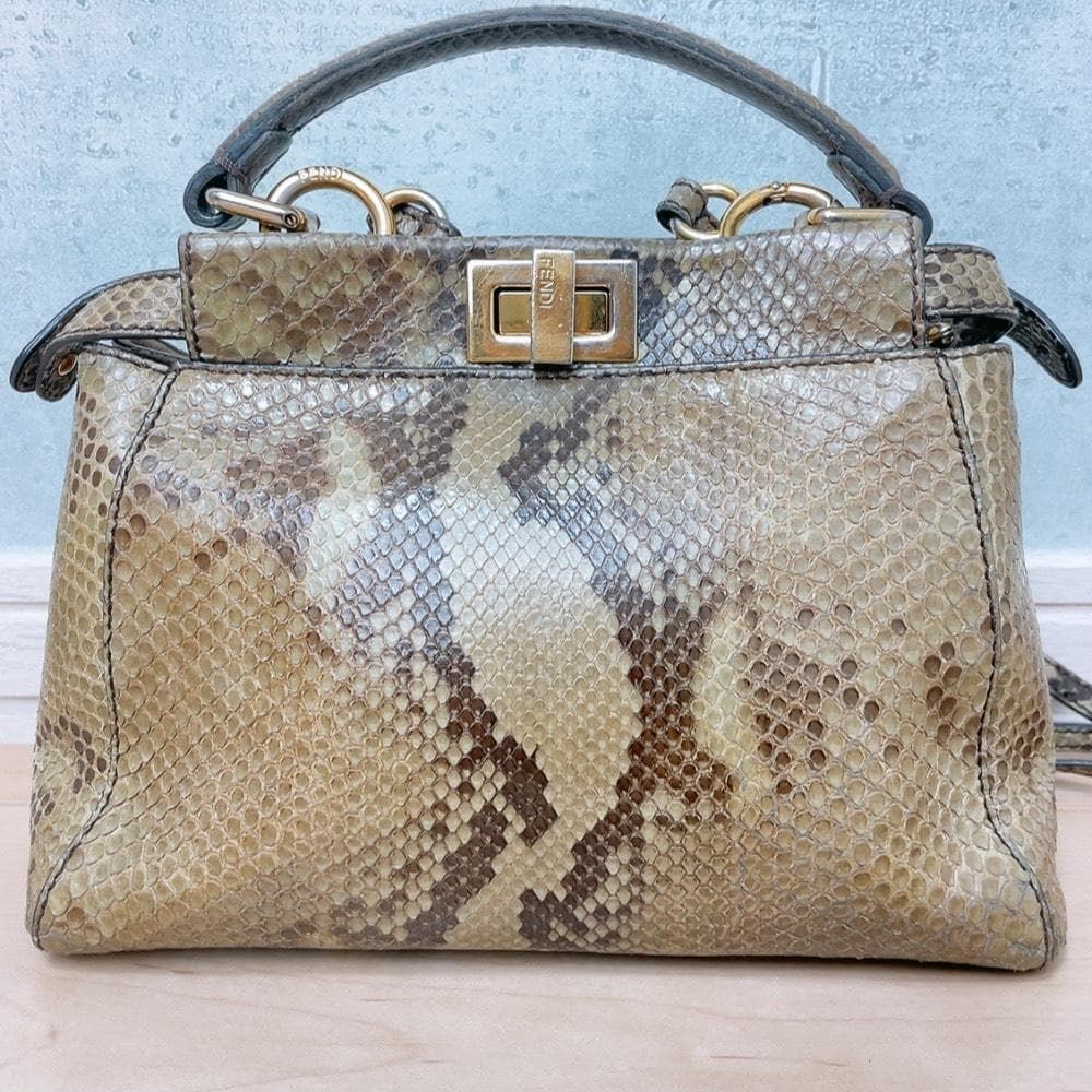 FENDI 8BN244 フェンディ ピーカブー ミニ パイソン 2WAY ショルダーバッグ ハンドバッグ ゴールド金具 Peekaboo Mini Python ExoticLeather LuxuryBag Authentic Vintage