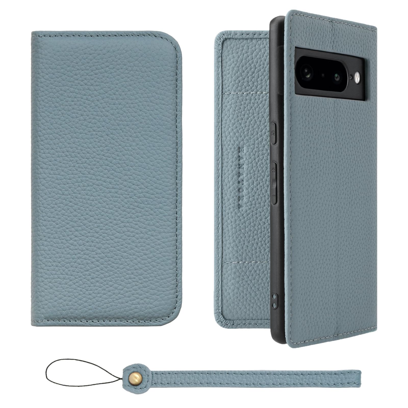 新品 HANATORA for Google Pixel 7Pro ケース 手帳型 本革 スマホケース スマホ スタンド ストラップ 付き シュリンクカーフレザー ベルトなし マグネットなし ブルーグレー H0XA-GP7Pro-BlueGray ギフト 誕生