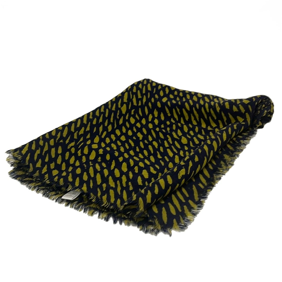 marimekko(マリメッコ) ストール(ショール)美品 - ダークネイビー×ダークイエロー ウール