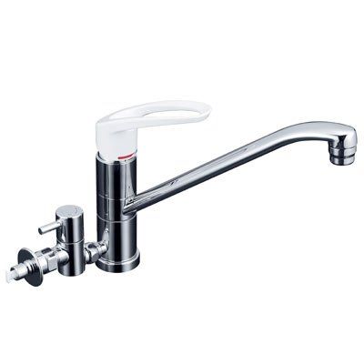新品 KVK 流し台用シングルレバー式混合水栓(湯側360°回転分岐孔付)とめるゾウ付 KM5041HTU