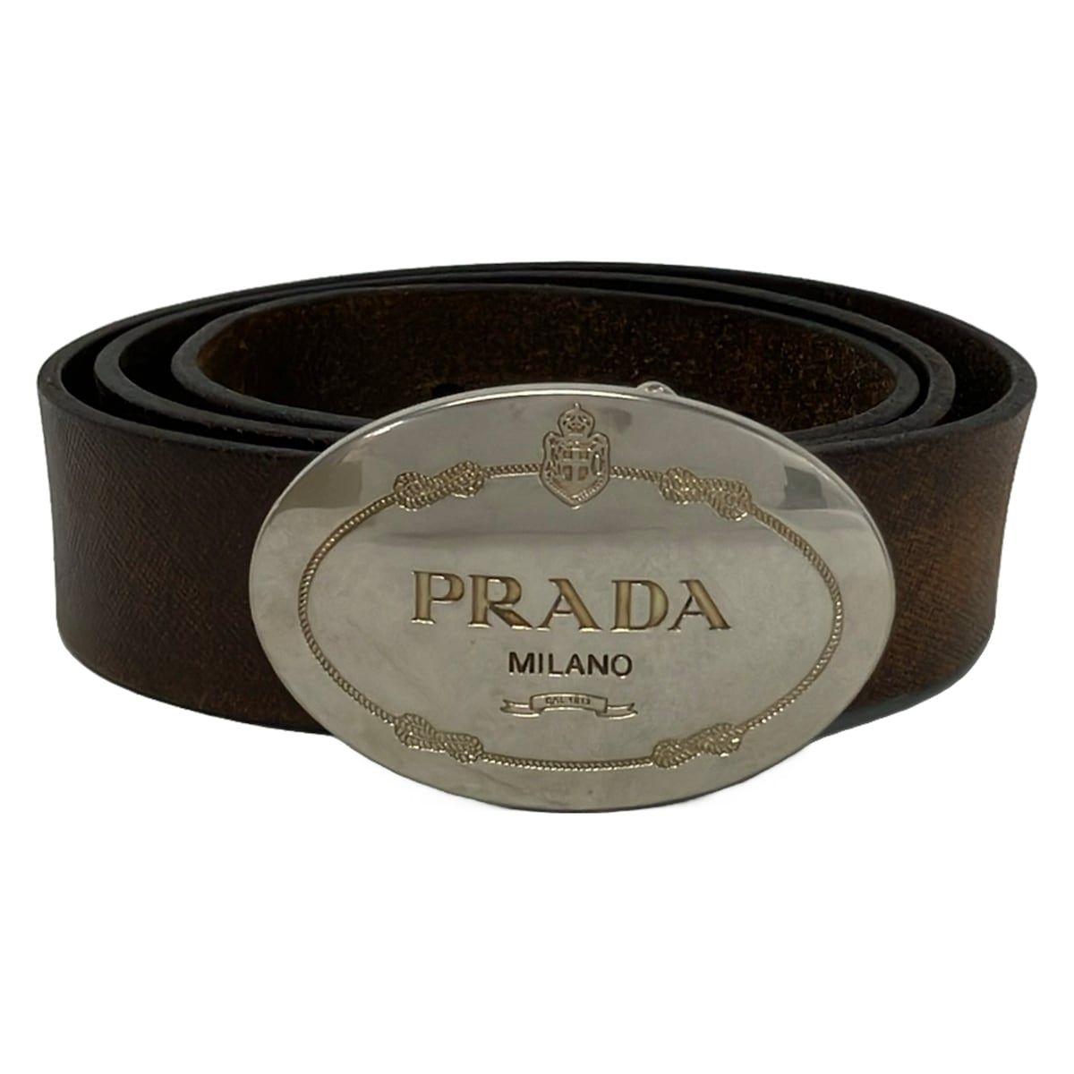 PRADA(プラダ) ベルト 8 - ダークブラウン×シルバー レザー