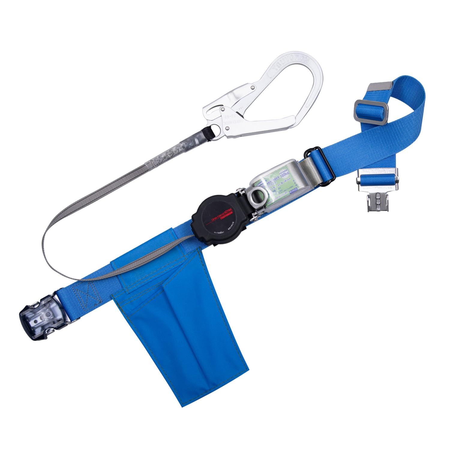 新品 [藤井電工] 新規格 胴ベルト型 ワンハンドリトラ 巻取式 ロック機構付き ブルー 青 Mサイズ ベルト長さ 1200mm TB-ORL-OT593-BL4-M 軽量アルミフック 着脱が容易なワンタッチバックル 日本製 墜落制止用器具 胴ベルト 安全帯