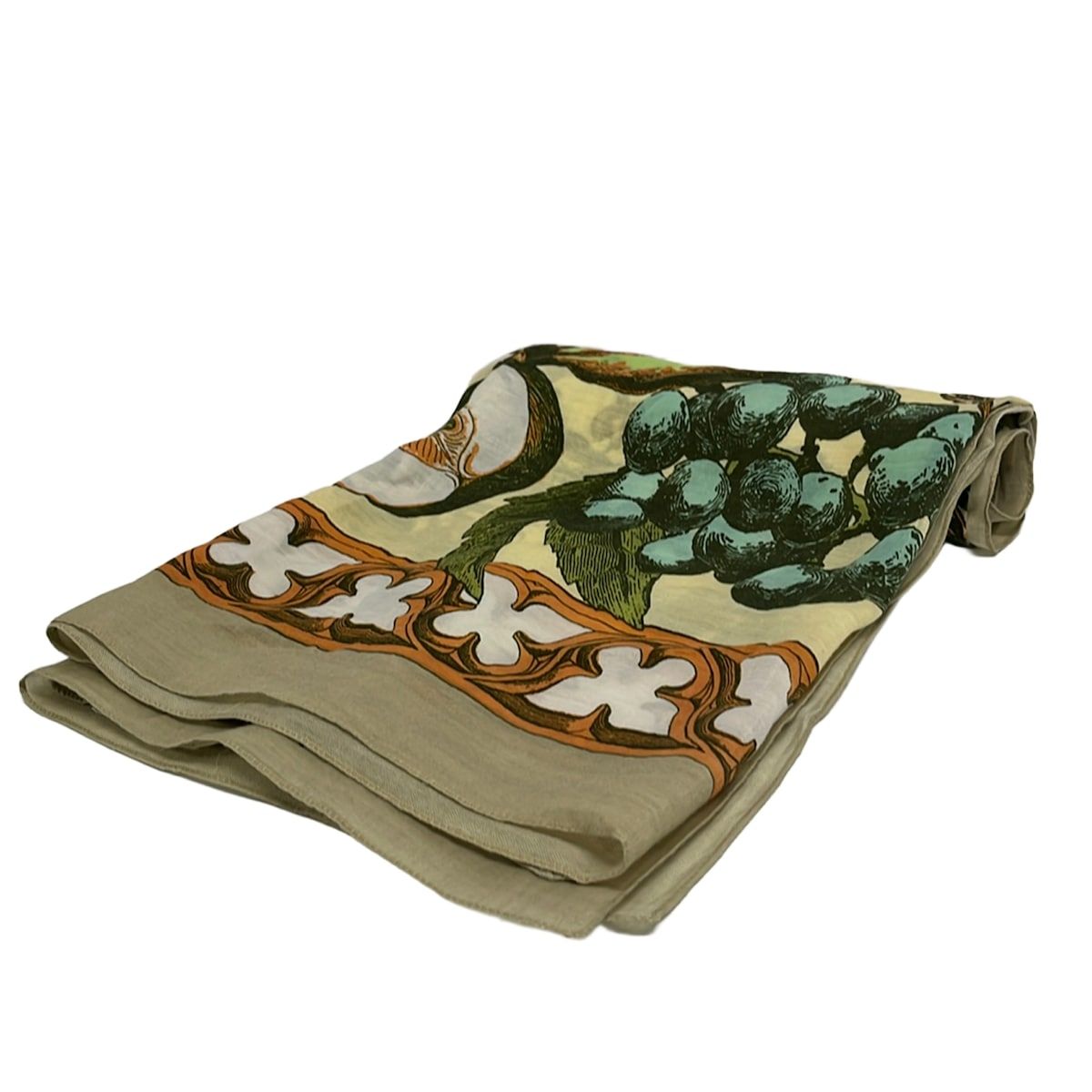 manipuri(マニプリ) ストール(ショール)美品 - ベージュ×グリーン×マルチ コットン、シルク