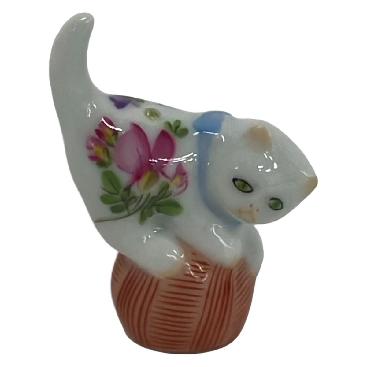 Herend(ヘレンド) 小物美品 - アイボリー×ピンク×マルチ 置物/ネコ/フラワー
