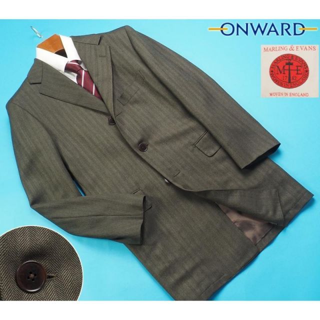 新品 オンワード樫山 Dots&Loops 日本製『MARLING＆EVANS 英国製生地』綿/麻 ヘリンボーン織柄 コートD6/46(M程度)カーキ 942011