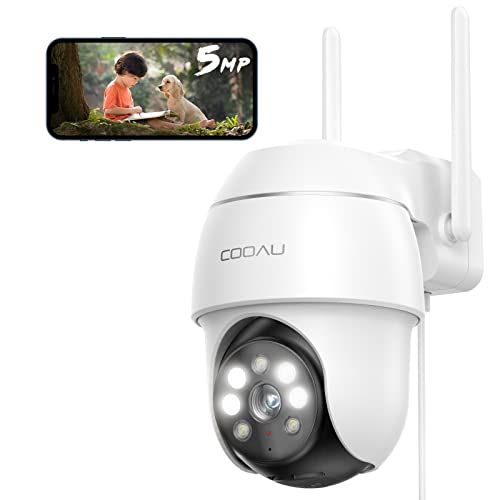 【500万高画素 ・遠距離も超精細】COOAU 防犯カメラ 屋外 ワイヤレス/wifi 5MP/1944P 遠距離暗視 5dBiアンテナ H.265動画圧縮 夜間カラー撮影 監視カメラ パン/チルト 360°広角撮影 常時録画 人体検知 検出 cbf1d85f