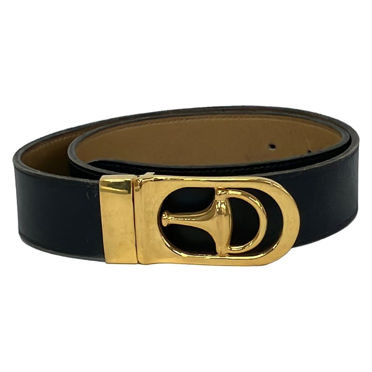 GUCCI(グッチ) ベルト - ゴールド×ネイビー ホースビット レザー