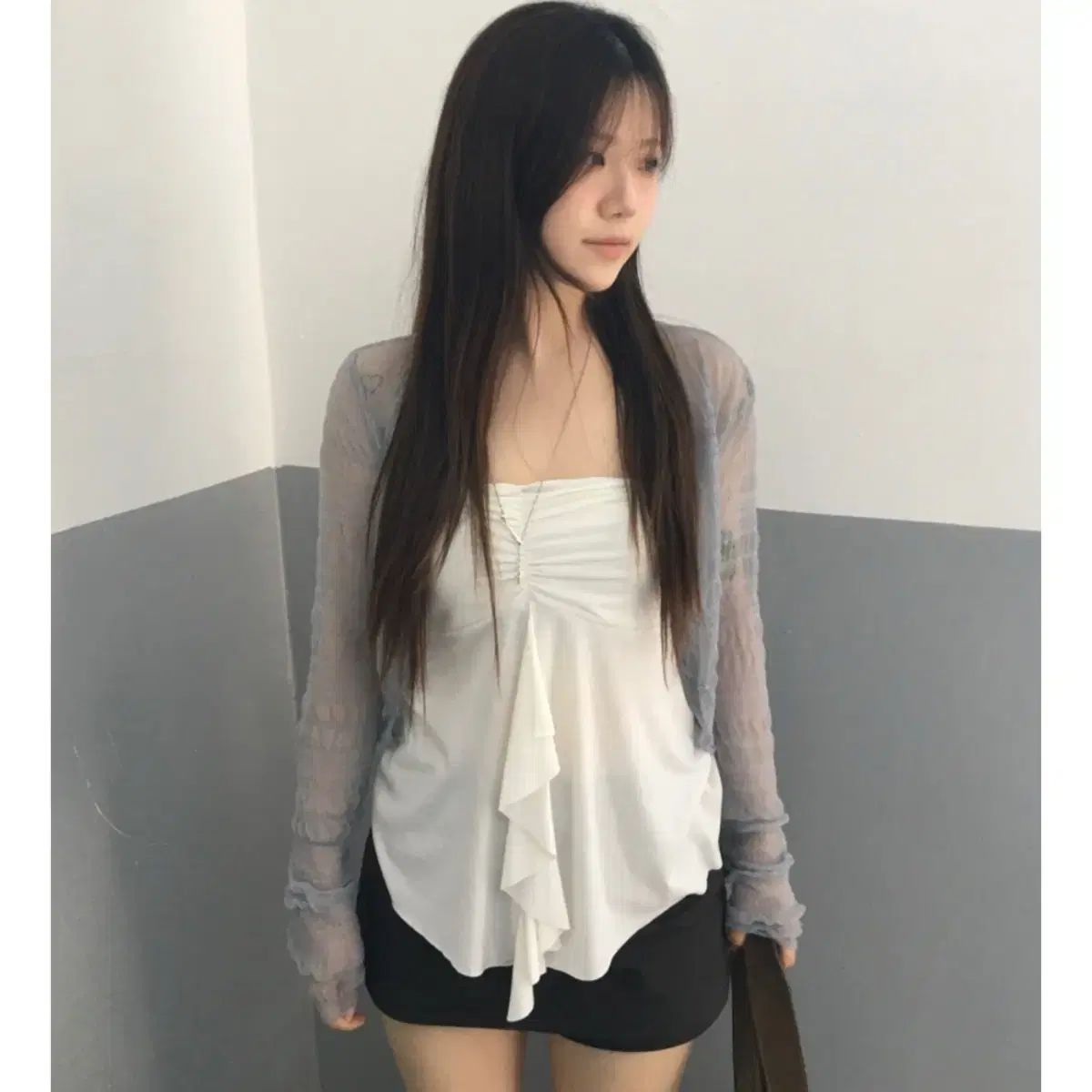our cabinet リンクル シースルー カーディガン ブルー giny thin ウール ロイ