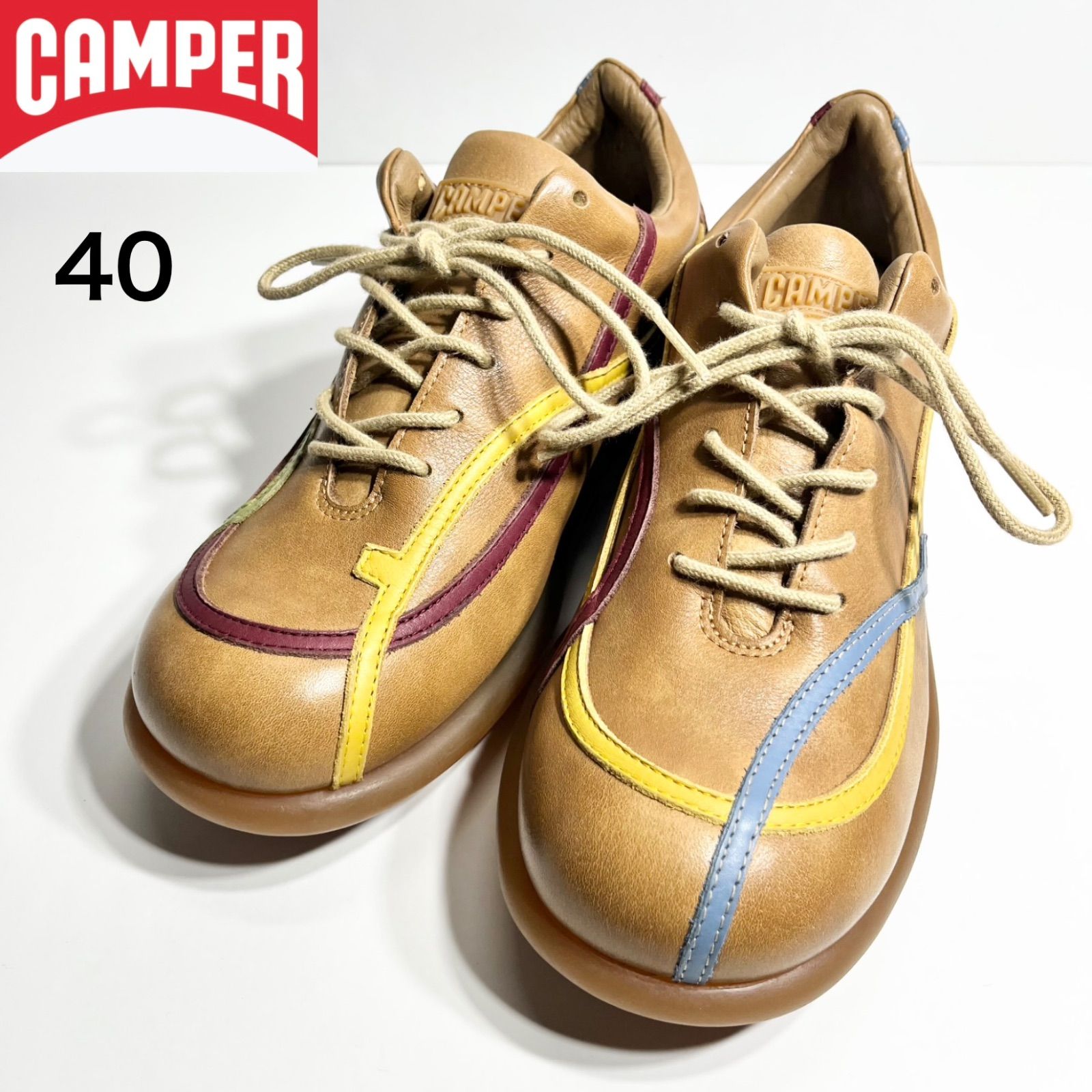 【未使用】CAMPER カンペール 本革 レースアップ レザー スニーカー ブラウン 40