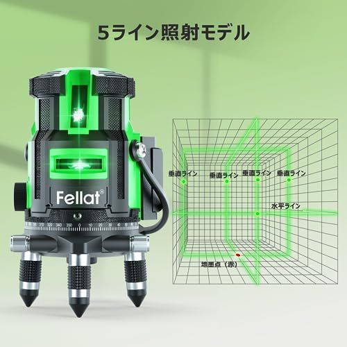 レーザー墨出し器 5ライン グリーンレーザー 4方向大矩ライン照射 