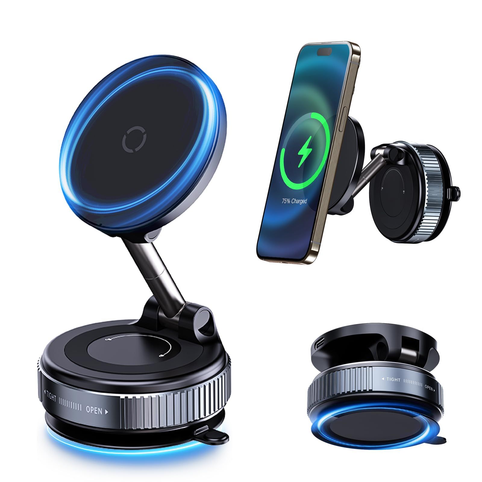 PACEIN スマホホルダー 真空吸着 手動強力吸盤【ワイヤレス充電+Mag-safe対応】真空吸着式スマホホルダー 車 360°回転 折りたたみ式 落下防止 コンパクト 卓上&車内兼用 iPhone&Android多機種対応(充電機能あり) ca37ac6d PACEIN スマホホルダー 真空吸着 手動強力吸盤【ワイヤレス充電+Mag-safe対応】真空吸着式スマホホルダー 車 360°回転 折りたたみ式 落下防止 コンパクト 卓上&車内兼用 iPhone&Android多機種対応(充電機能あり) ca37ac6d