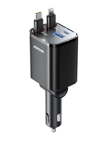 JOYROOM 車 充電器 シガーソケット usb-c 【4-in-1巻き取り式】 巻き取り式充電ケーブル 車載充電器 4ポート 伸縮ケーブル搭載 84W 4台同時充電可能 超コンパクト カーチャージャー PD45W急速充電 12V/24V車 c782ab54