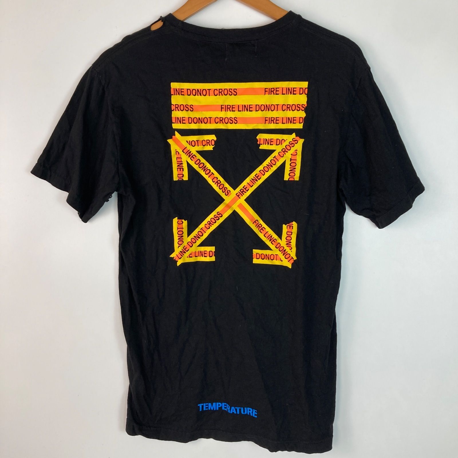 レア off-white ラインテープデザインTシャツ メンズ XL ブラック 41810044