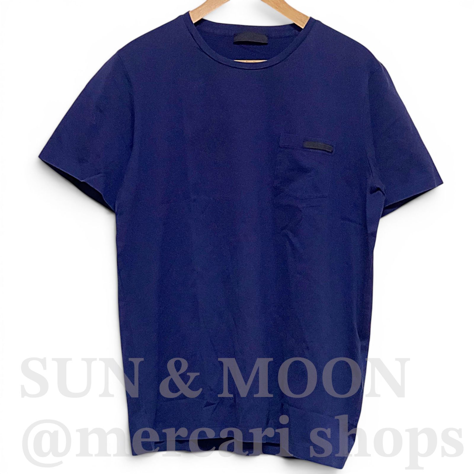 美品 PRADA プラダ 【M】 Tシャツ 半袖 ロゴ ネイビー 紺 シンプル 