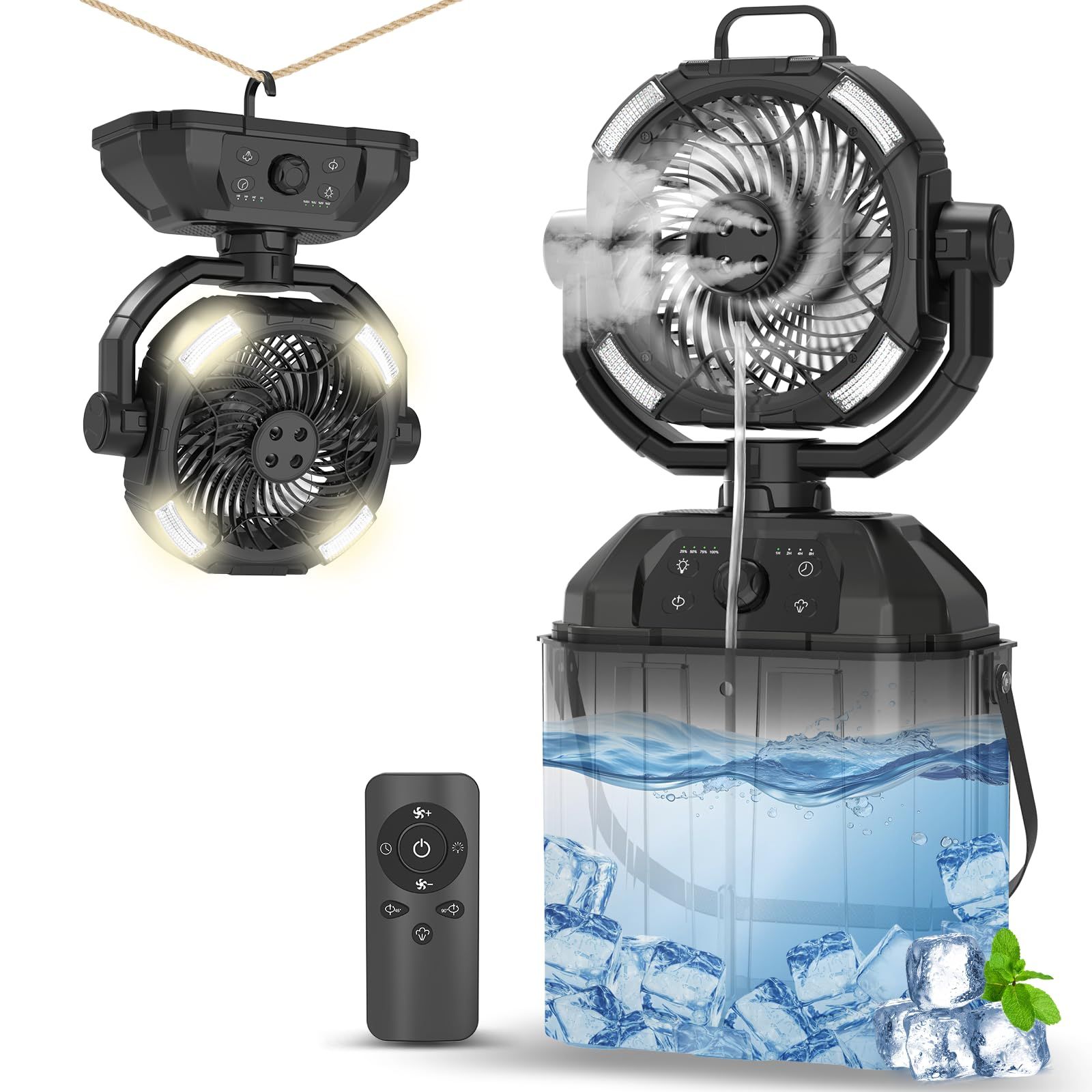 ミストファン キャンプ 扇風機 アウトドア 充電式 【虫除け対応?瞬間冷却】32000mAh大容量 4L 強力送風 コードレス 加湿 ミスト噴霧機能 充電式ファン DCモーター 静音 風量100段階調整 3段階LEDライト 左右首振り 冷風扇 96df7f58