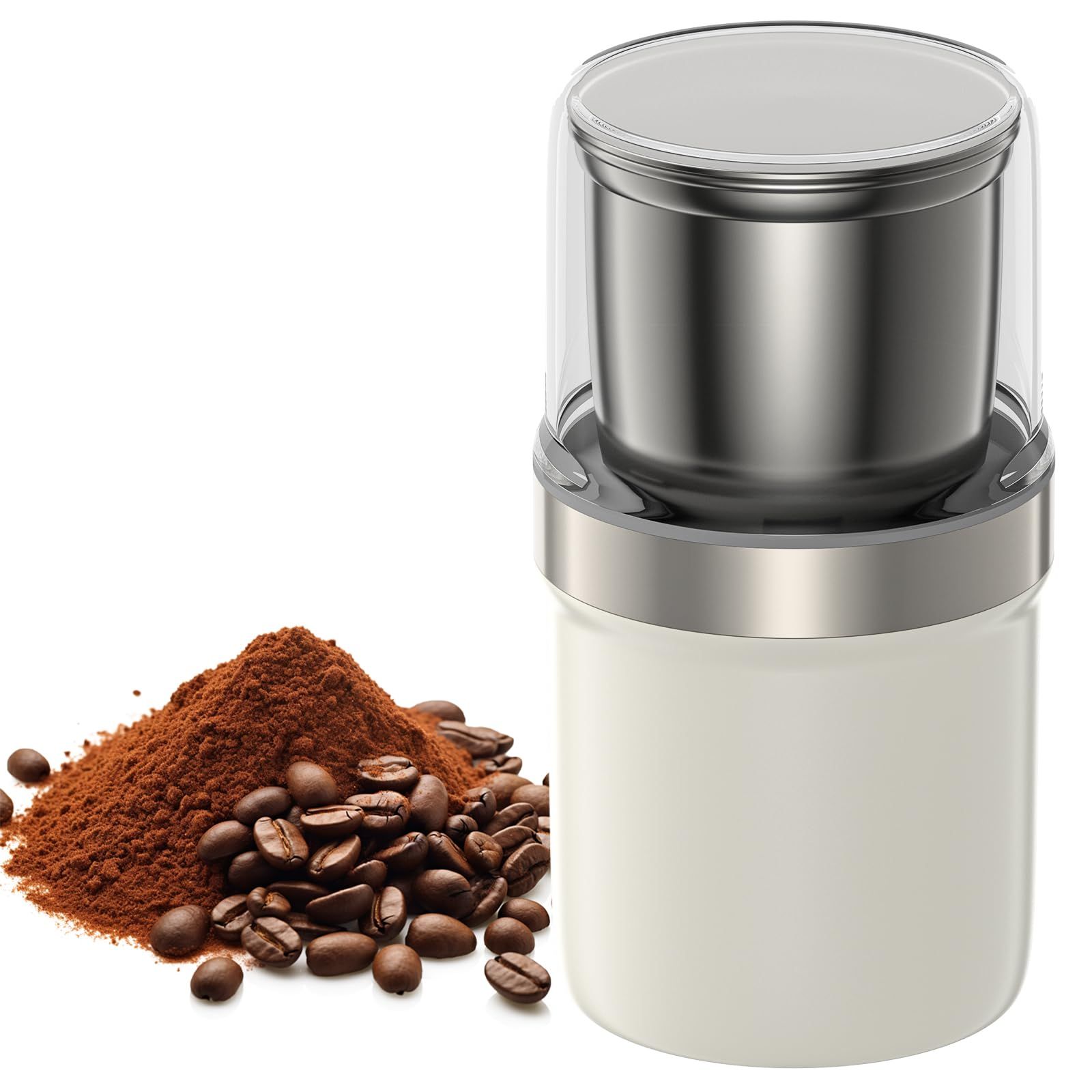 BESROY コーヒーミル 電動 カッター コーヒーミル 電動コーヒーミル 粉末 コーヒー豆 ひき機 水洗い可能 豆挽き/緑茶/山椒/唐辛子/胡椒/山椒/調味料/穀物を挽く 一台多役 掃除ブラシ付 お手入れ簡単（ホワイト）so 99c6f5e7