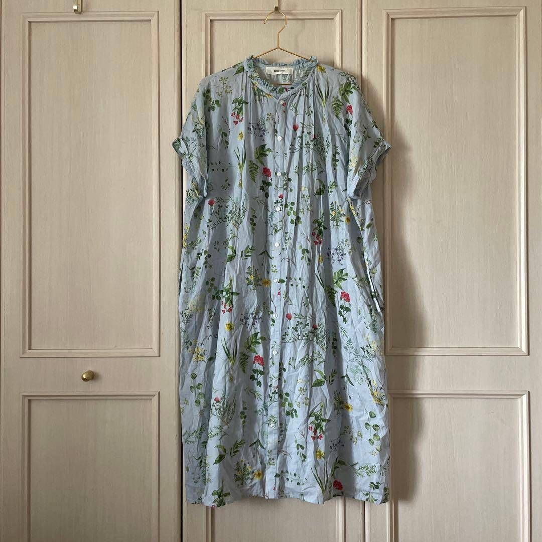 / SUPEERHAKKA　スーパーハッカ　花柄　総柄　ワンピース　ロング　水色　ボタニカル ブラウス シャツ トップス　レディース　blouse　shirt　Tops　ladies