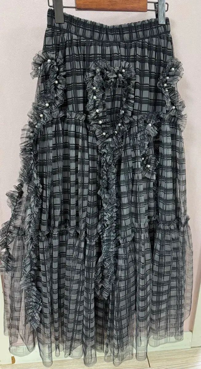 チェック ティアード パール ロング ジーン スカート 新品