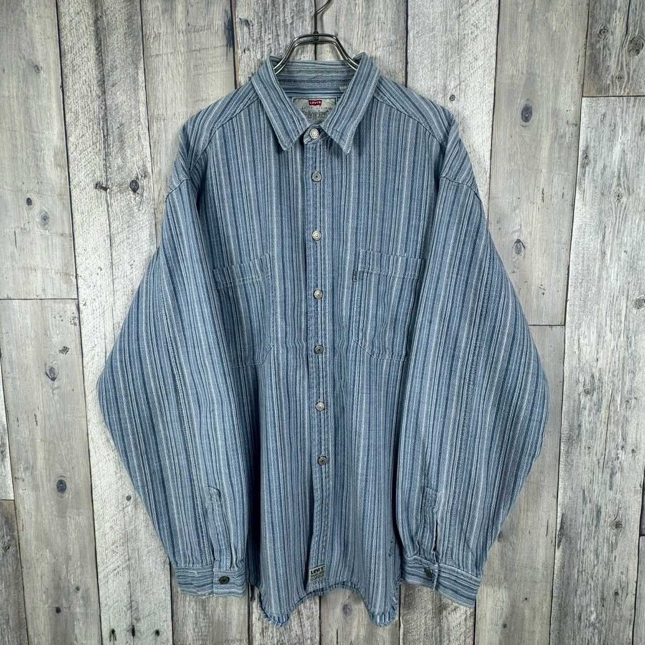 OLD Levi's 90s リーバイス インディゴブルー 長袖 ストライプ コットン デニム シャツ メンズ XL サイズ