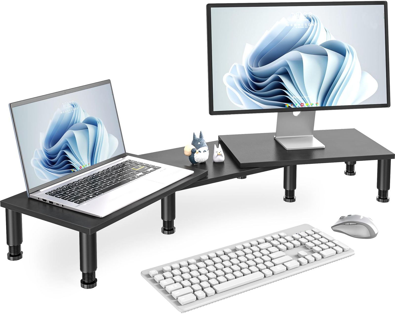 AX WABER 二台置き可能 スタンド モニター台 台 机上ラック pcスタンド 長さと角度調整デスク上置棚 卓上収納 キーボード収納 木製 モニターノートパソコン/タブレットパソコンに適用 AX08DB301as bc90d929