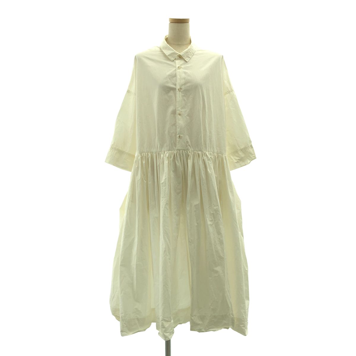 veritecoeur / ヴェリテクール | オーバーシルエット ギャザー ボリューム シャツ ワンピース | F | ホワイト | レディース 7,634円