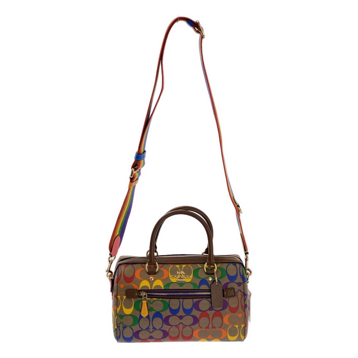 【美品】 COACH / コーチ | Rowan Satchel / ローワン サッチェル 2way ショルダー付き シグネチャー ロゴ ハンドバッグ | マルチカラー/ブラウン系 | レディース
