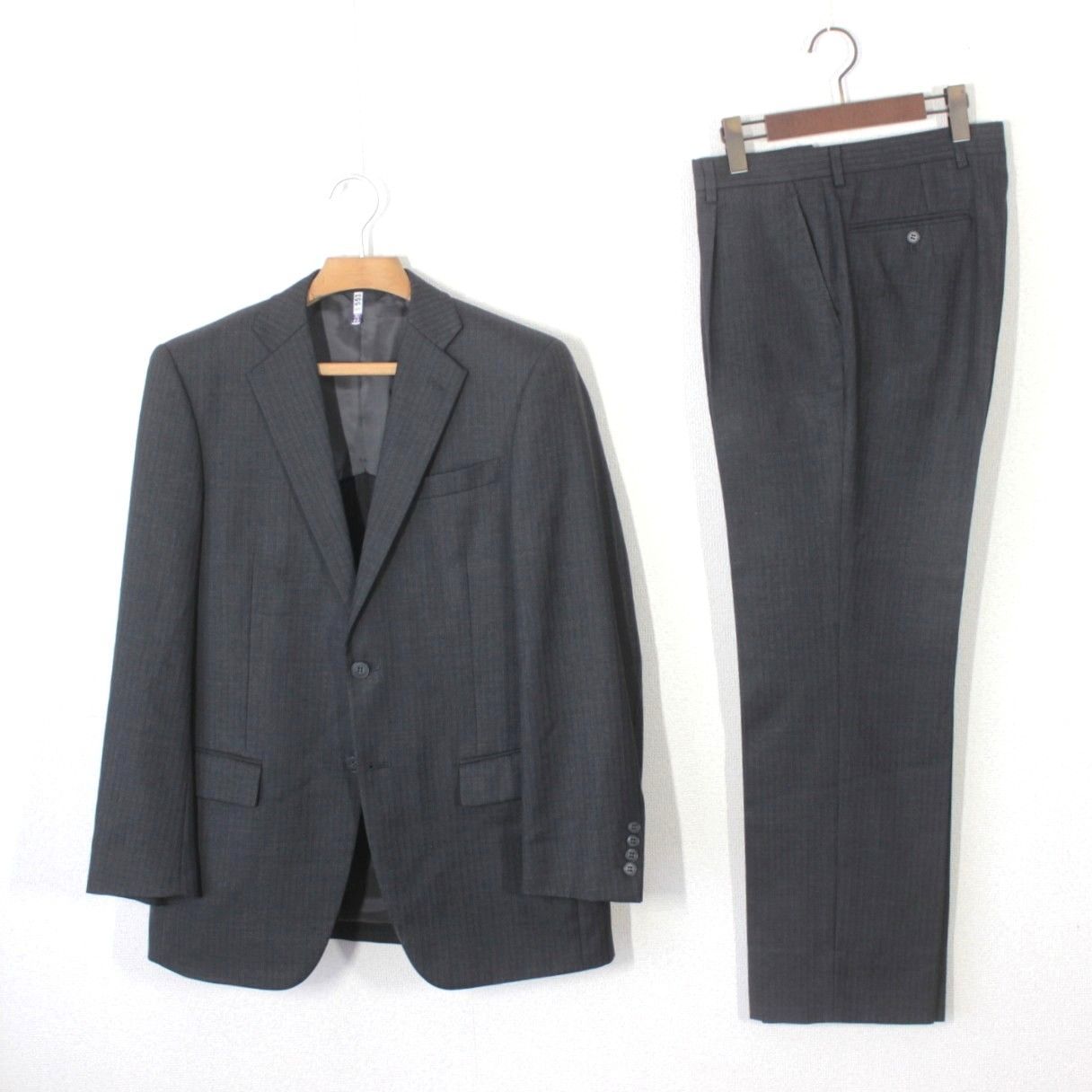 87【美品】GARIBALDI STUDIO by DURBAN ダーバン メンズスーツ A6 ダークグレー ストライプ ウール100% 2B 背抜き