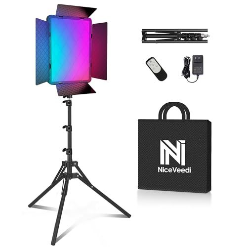 Niceveedi 40W 撮影用RGB LEDビデオライト 540LED大型パネルライト バイカラー2700K~6500K 無段階調光 CCT/HSI/RGB/シーンモード 20種類エフェクト リモコン&液晶ディスプレイ 三脚付き 高さ19 37c0b645