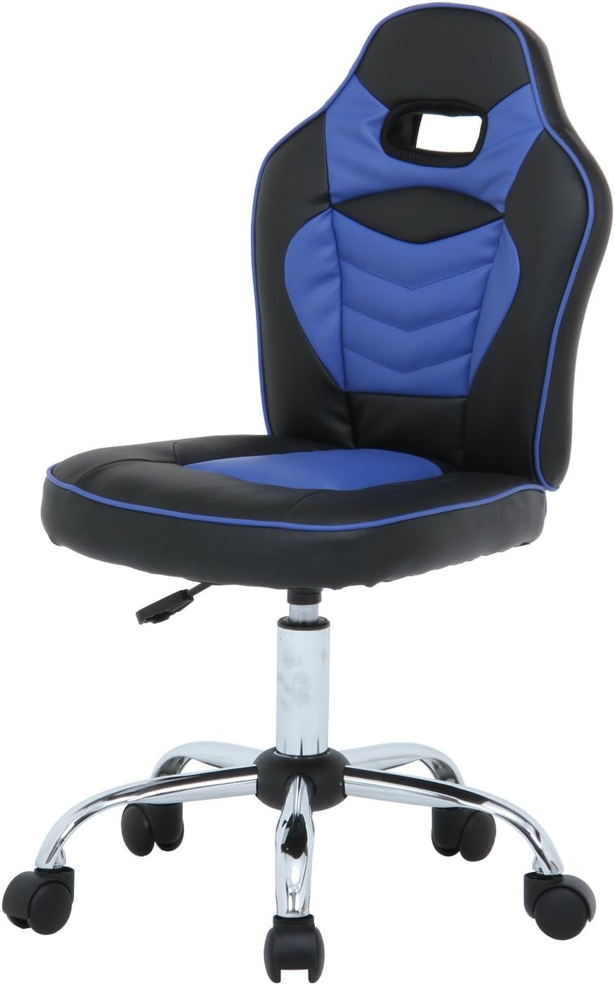 不二貿易 デスクチェア レーシングチェア キッズ用 幅50 奥行50 高さ82.5~90cm ブルー 合成皮革 キャスター付き 60701