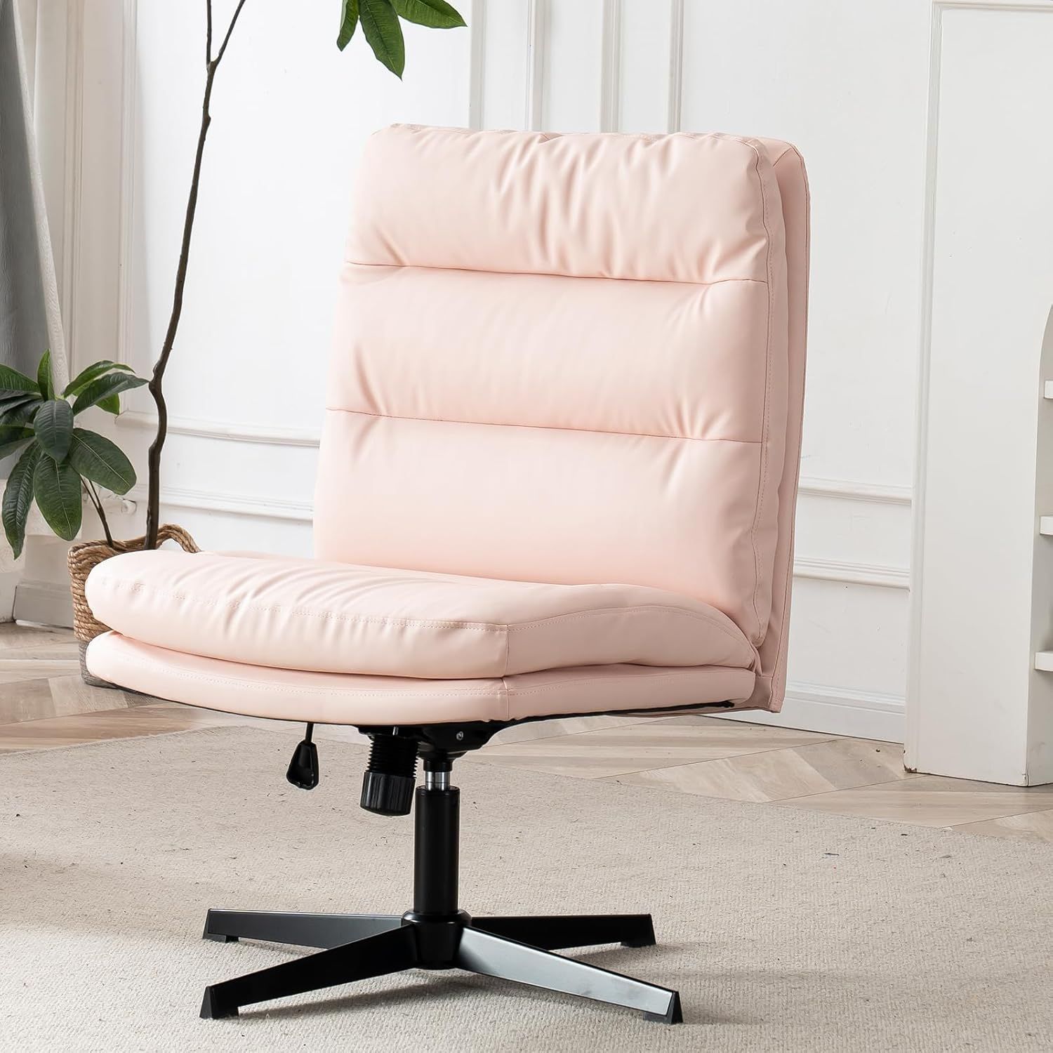 Eeasky デスクチェア ハイバック オフィスチェア PUレザー 高さ調節可能 回転 クロス脚 150kg耐荷重 ピンク