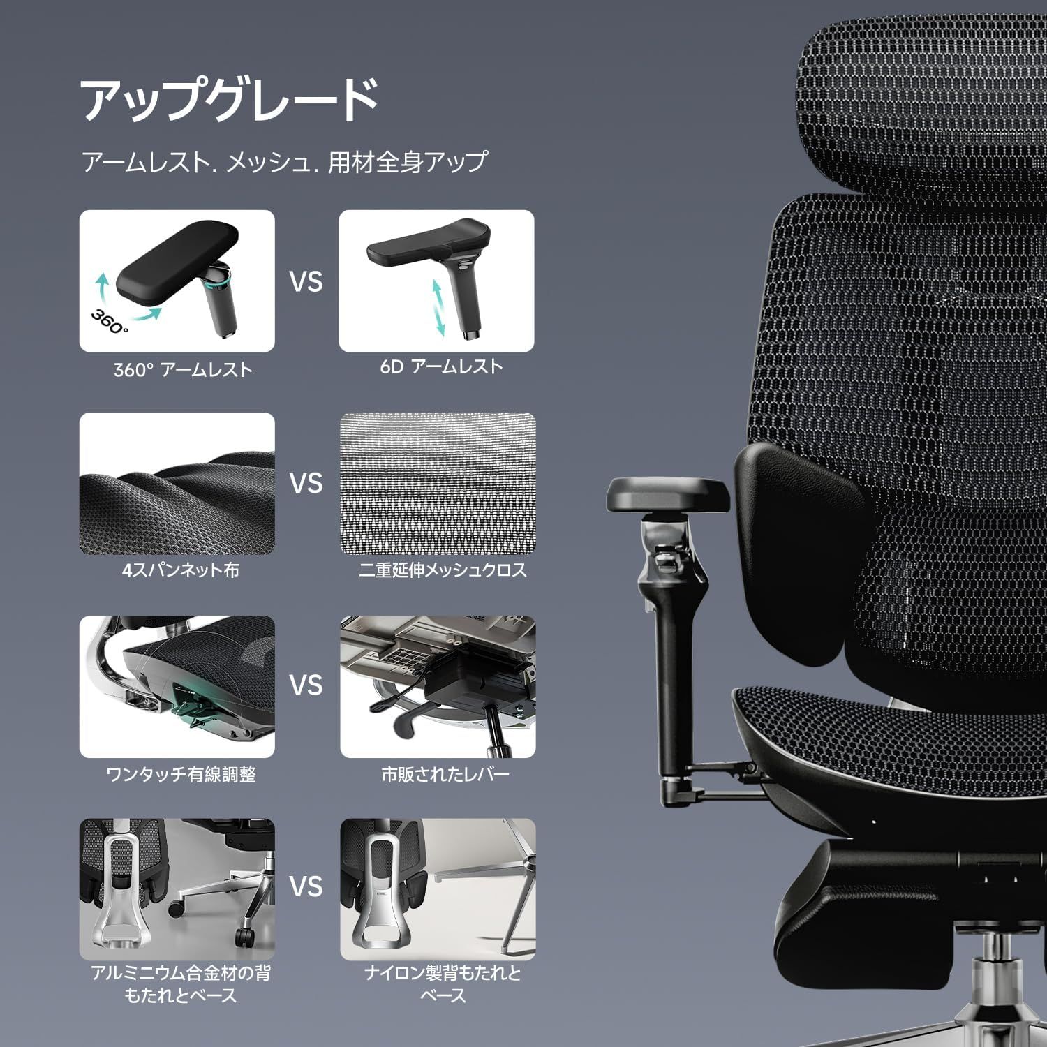 Hbada E3 Ultra オフィスチェア 人間工学 メッシュチェア T字背もたれ 