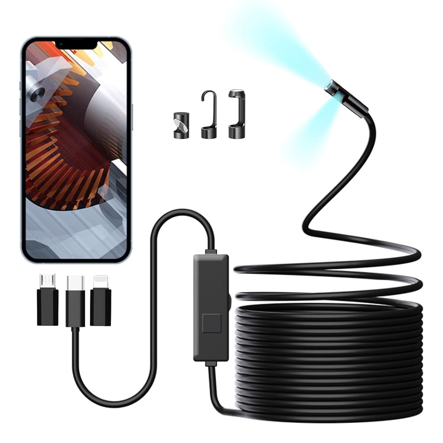 Dearseeデュアルレンズ ファイバースコープ 1920P内視鏡カメラIP67防水 工業用スネークカメラ 9LED付き USB フルHD マイクロスコープ iPhone/android/Type-C対応 硬性ケーブル5Mso b171a543