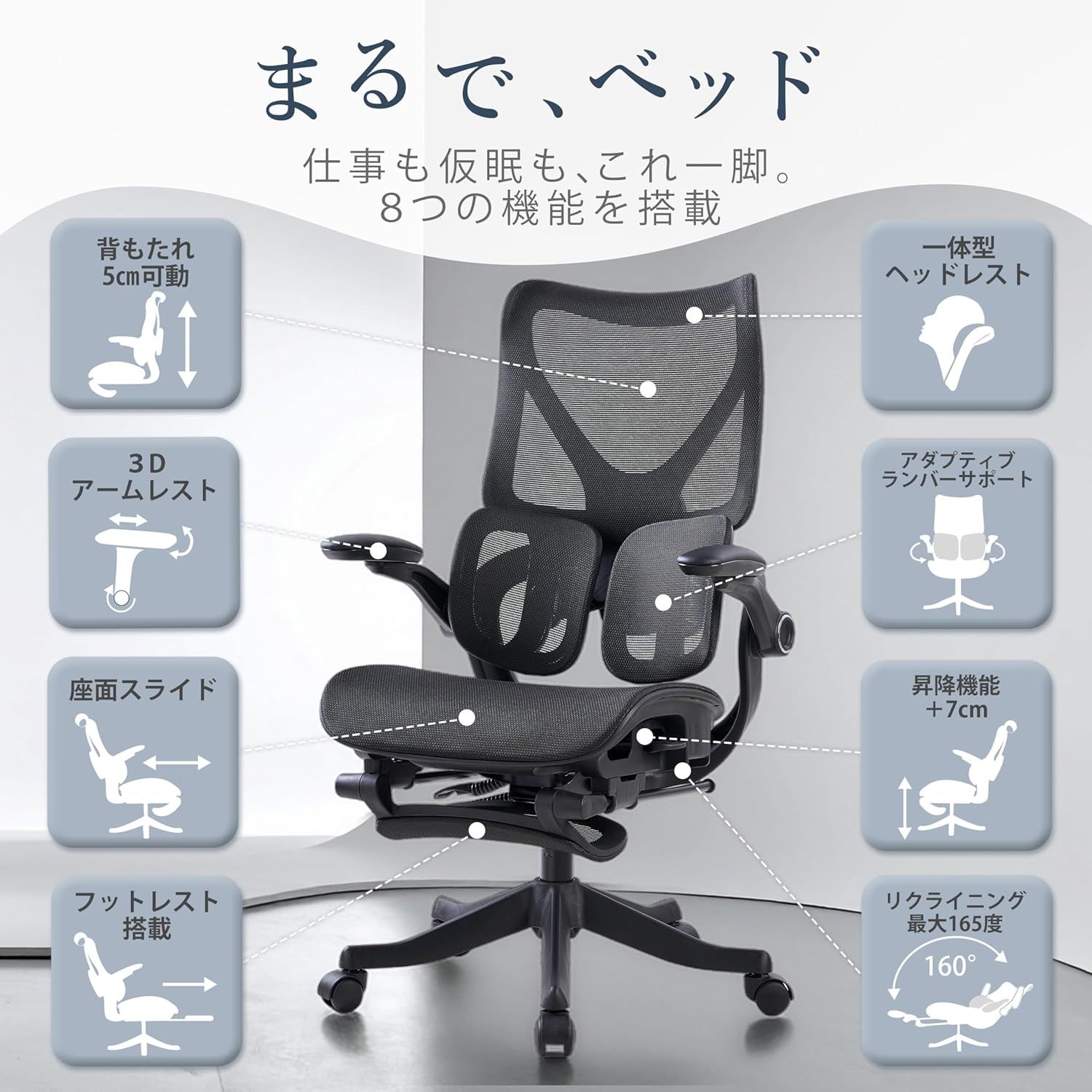 SYALEN オフィスチェア メッシュ ハイバック リクライニング ランバー 