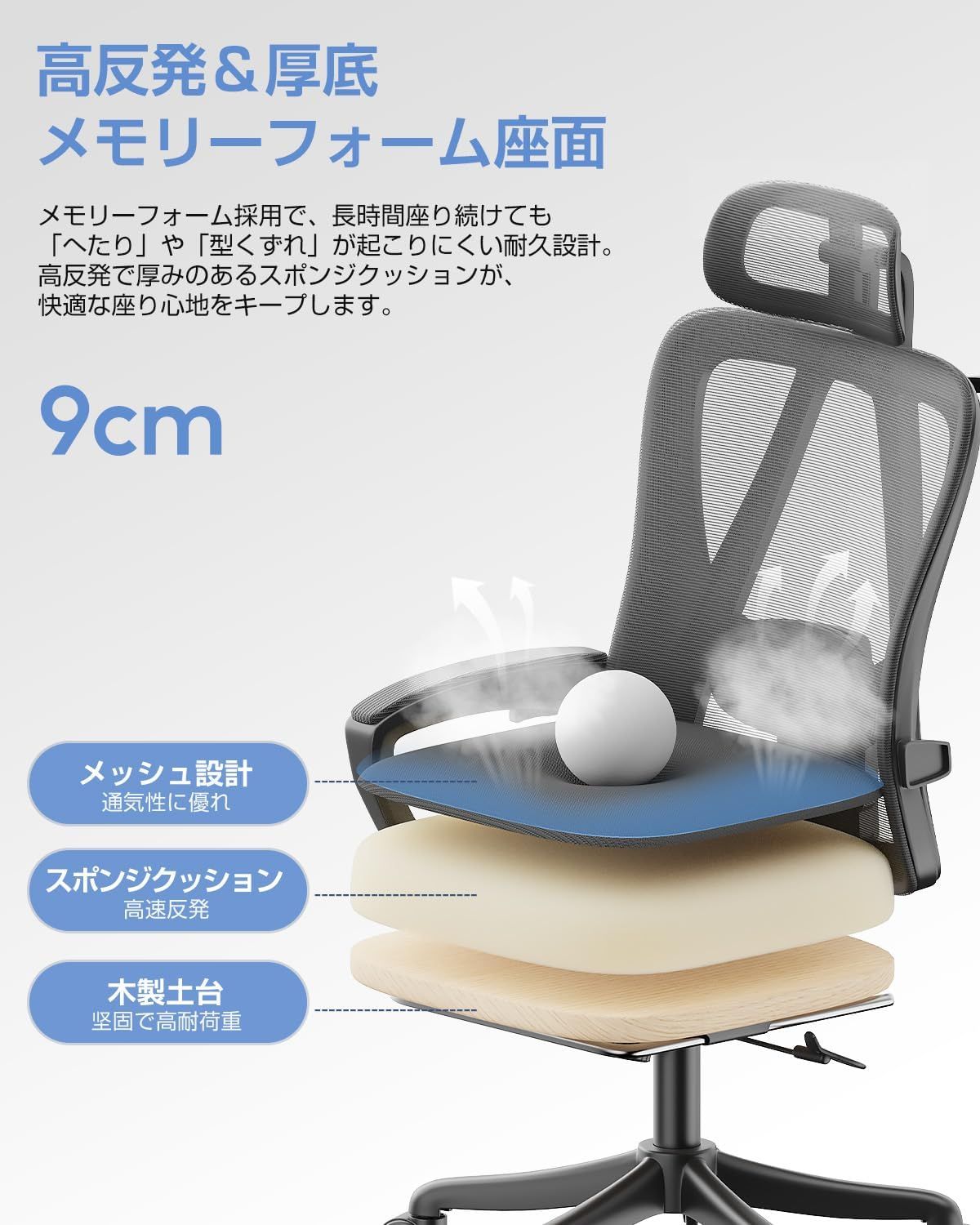 公式】Lomurae オフィスチェア メッシュ ハイバック フットレスト付き 