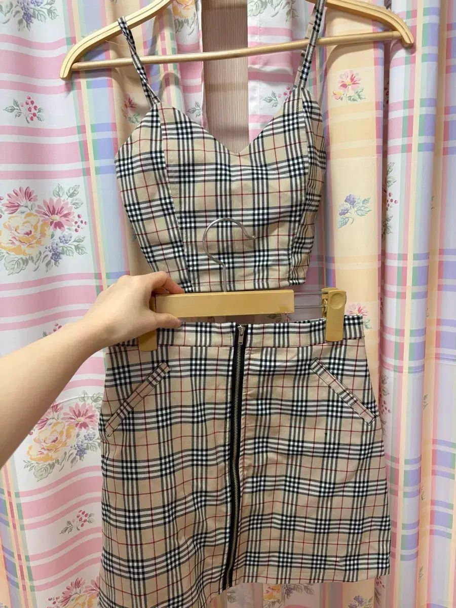 トップス CHECK ノースリーブ + スカート S サイズ