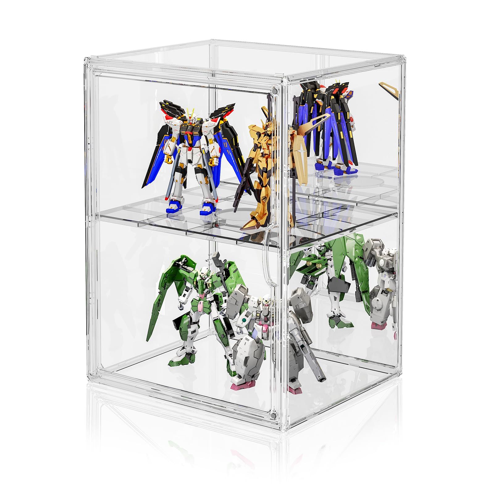 JOYZAN 透明 コレクションケース 背面ミラー付き クリア フィギュアケース 棚 マグネット式扉 卓上 大型 36×25.5×27cm ぬいぐるみ収納ボックス 組み立てタイプ アクスタ ディスプレイ ショーケース 鏡 積み重ね式 防塵 汚れ防止 単品AR
