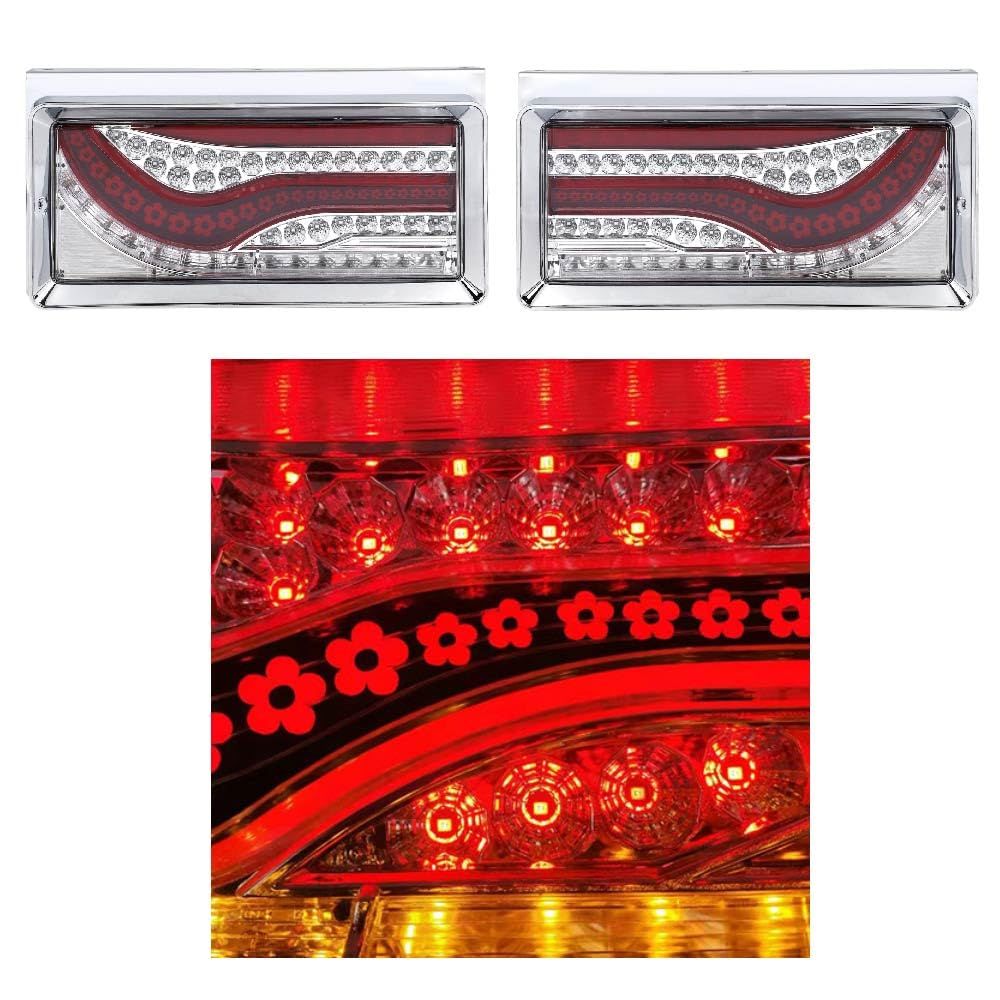 2連 歌舞伎 5つ葉 千本桜 デザイン オールLED 全61発 シーケンシャル ウインカー テールランプ テールライト 24V 流れるウインカー クリアレンズ/レッドバー ふそう 日野 UD いすゞ マツダ 等 バックランプ テール 後部 汎用タイプ 左右セ