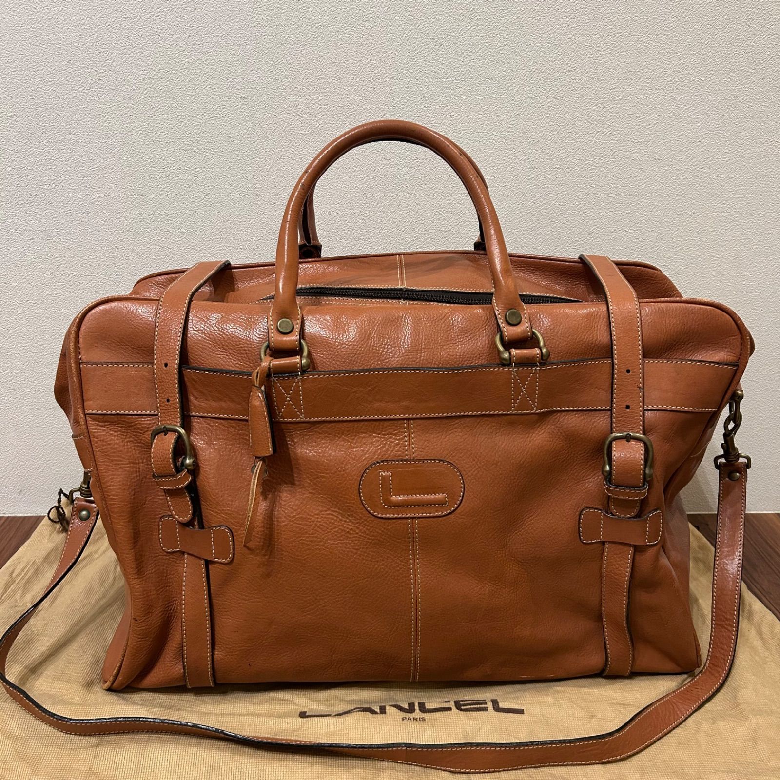 希少 35年前 当時物 LANCEL ランセル メンズ ボストンバッグ 旅行カバン 牛革 ビンテージ