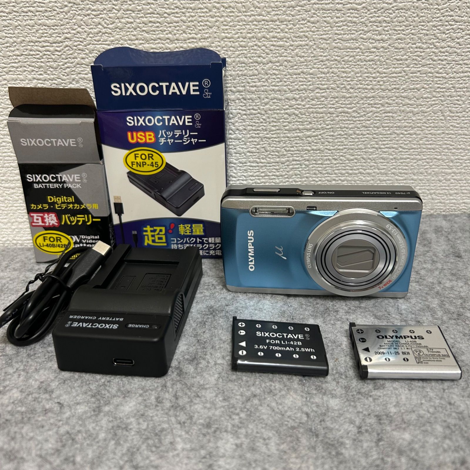 予備バッテリー付き】OLYMPUS μ-7040 ライトブルー コンパクトデジタル