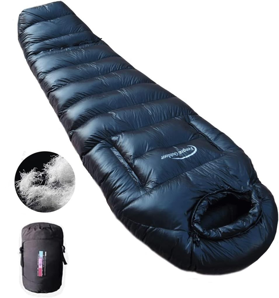 新品 Fengzel Outdoor マミー型寝袋 足と手が出せる 210*80(50) cm ダウン率90% 400-2000g羽毛充填 キャンプ 自宅 防災用 ふっくら 極限耐寒 防寒着 ダウンシュラフ (ブラック01# 厳冬用(1500gダウン詰め))