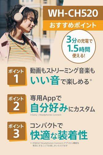 ソニー(SONY) ワイヤレスヘッドホン WH-CH520:Bluetooth対応/軽量設計 約147g/専用アプリ対応により好みの音質にカスタマイズできる「イコライザー」設定対応/ブラック WH-CH520 B 小ma bd65f4a3