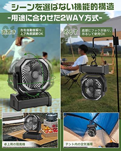 【多機能ファン&20000mAh充電池内蔵】 キャンプ扇風機 アウトドア扇風機 左右自動首振り 充電式 サーキュレーター 2重反転ファン ポータブル リモコン付き タイマー 風量4段階調節 LEDライト 吊り下げ コードレス パワフル送風 最 66f8028b 【多機能ファン&20000mAh充電池内蔵】 キャンプ扇風機 アウトドア扇風機 左右自動首振り 充電式 サーキュレーター 2重反転ファン ポータブル リモコン付き タイマー 風量4段階調節 LEDライト 吊り下げ コードレス パワフル送風 最 66f8028b