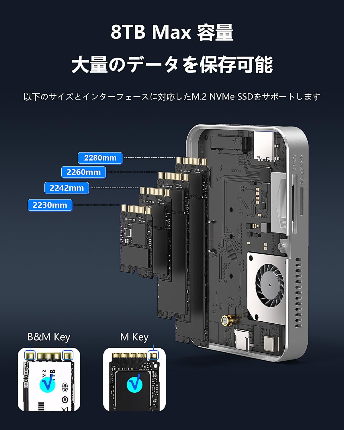 MiliPow マグネット式 7 in 1 USB-Cハブ NVMe ケース(冷却ファン付き)、10Gbpsデータ転送、4K@60Hz HDMI、100W電源供給、SD/TFカードリーダー、ドッキングステーション(Type-Cデバイス用) MiliPow マグネット式 7 in 1 USB-Cハブ NVMe ケース(冷却ファン付き)、10Gbpsデータ転送、4K@60Hz HDMI、100W電源供給、SD/TFカードリーダー、ドッキングステーション(Type-Cデバイス用)