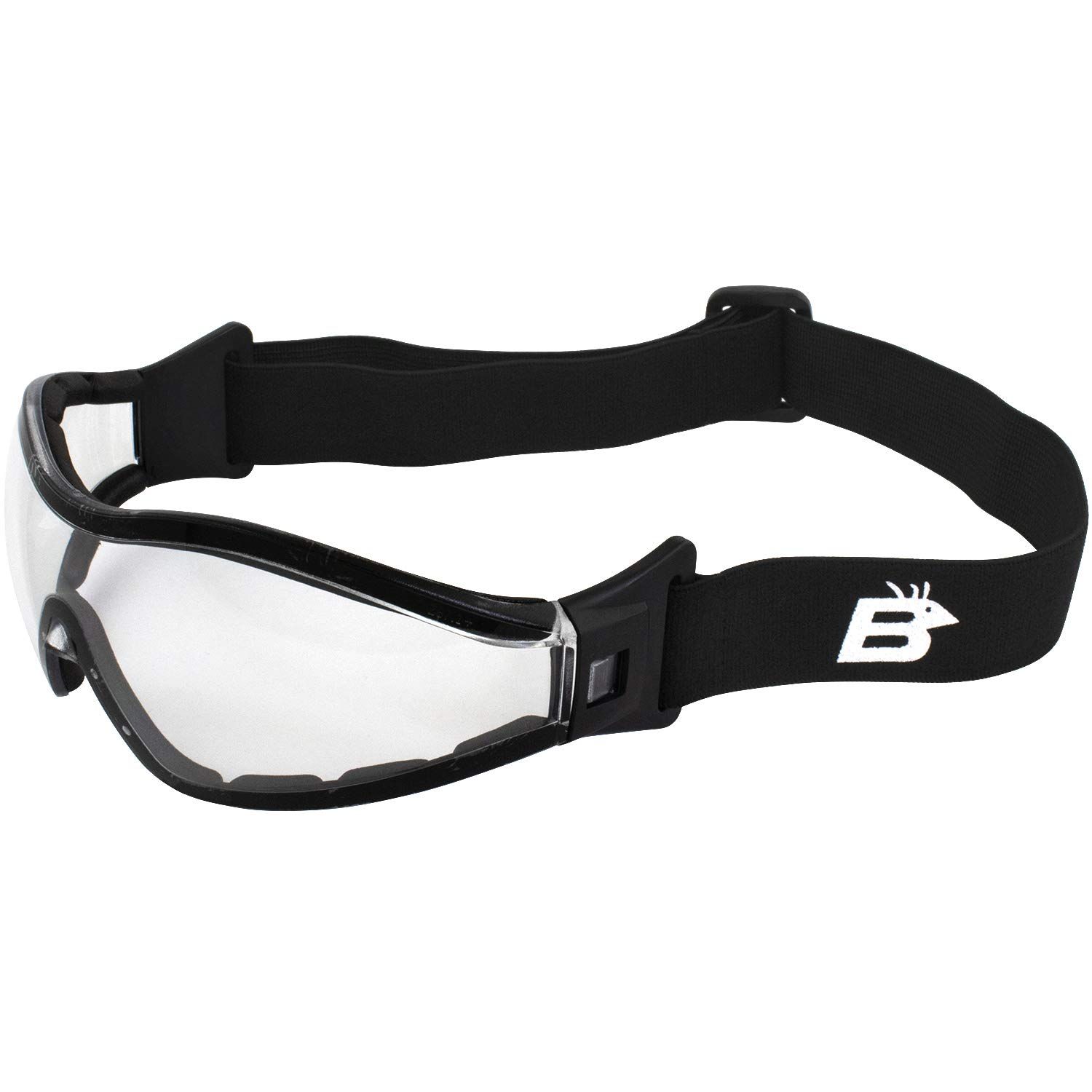 新品 Birdz Eyewear Boogie オートバイ スポーツ&スカイダイビングゴーグル パッド入りブラックフレーム クリアレンズ付き 曇り止め Z87.1