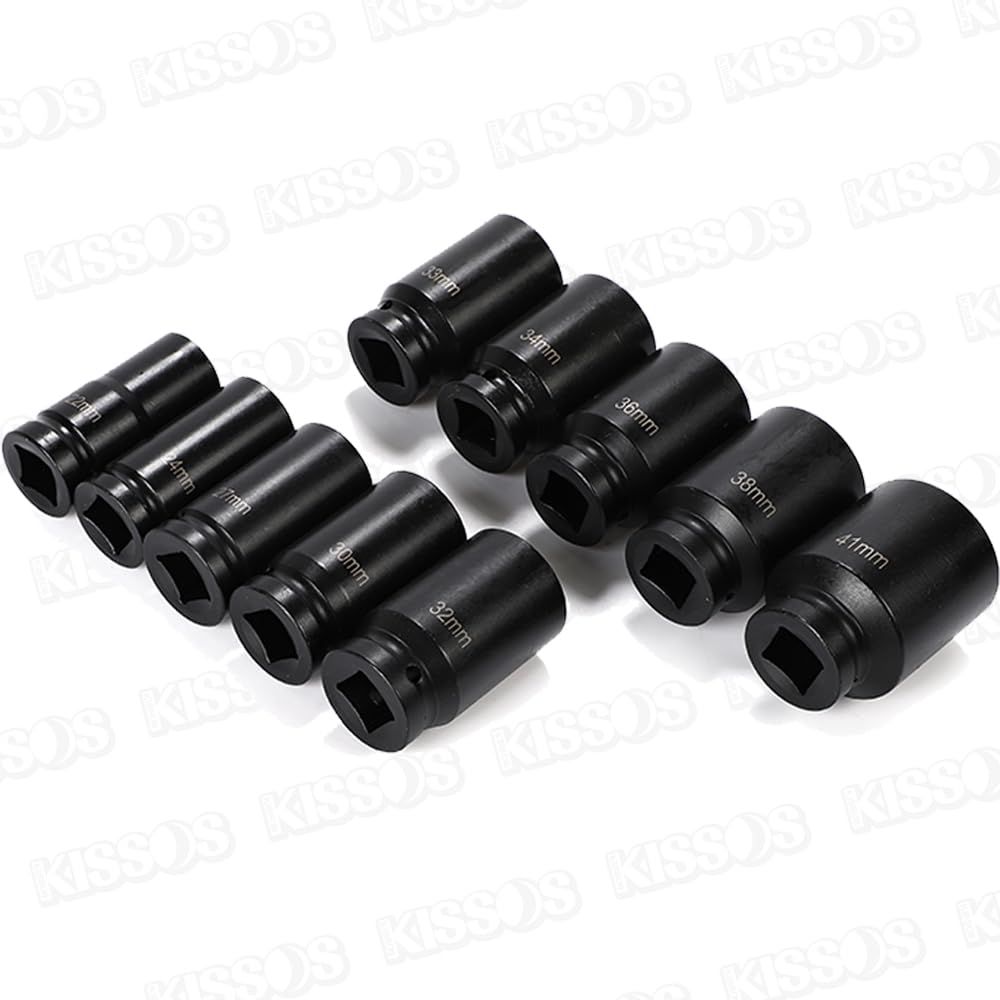 インパクト ソケット セット 差込角 3/4インチ ディープソケット ハブロックナット 22mm 24mm 27mm 30mm 32mm 33mm 34mm 36mm 38mm 41mm 10個セット 収納ケース付き