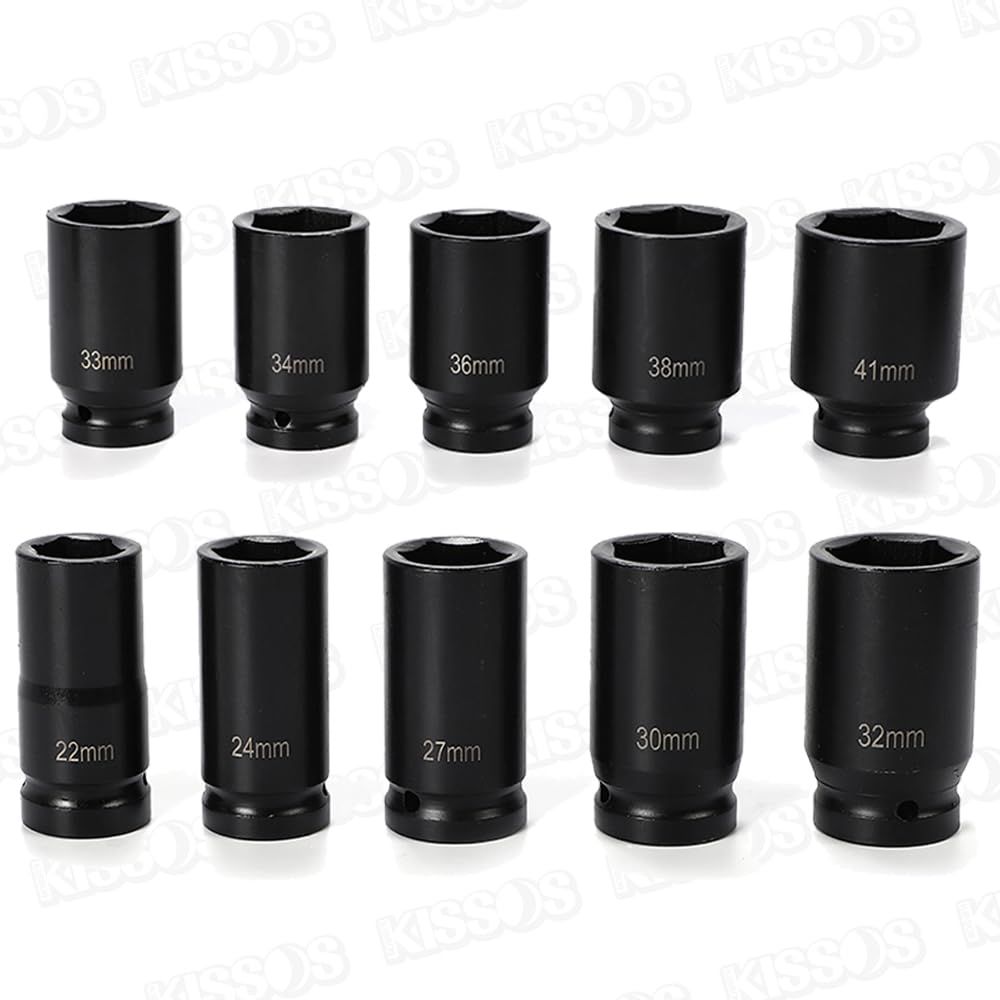 インパクト ソケット セット 差込角 3/4インチ ディープソケット ハブロックナット 22mm 24mm 27mm 30mm 32mm 33mm 34mm 36mm 38mm 41mm 10個セット 収納ケース付き